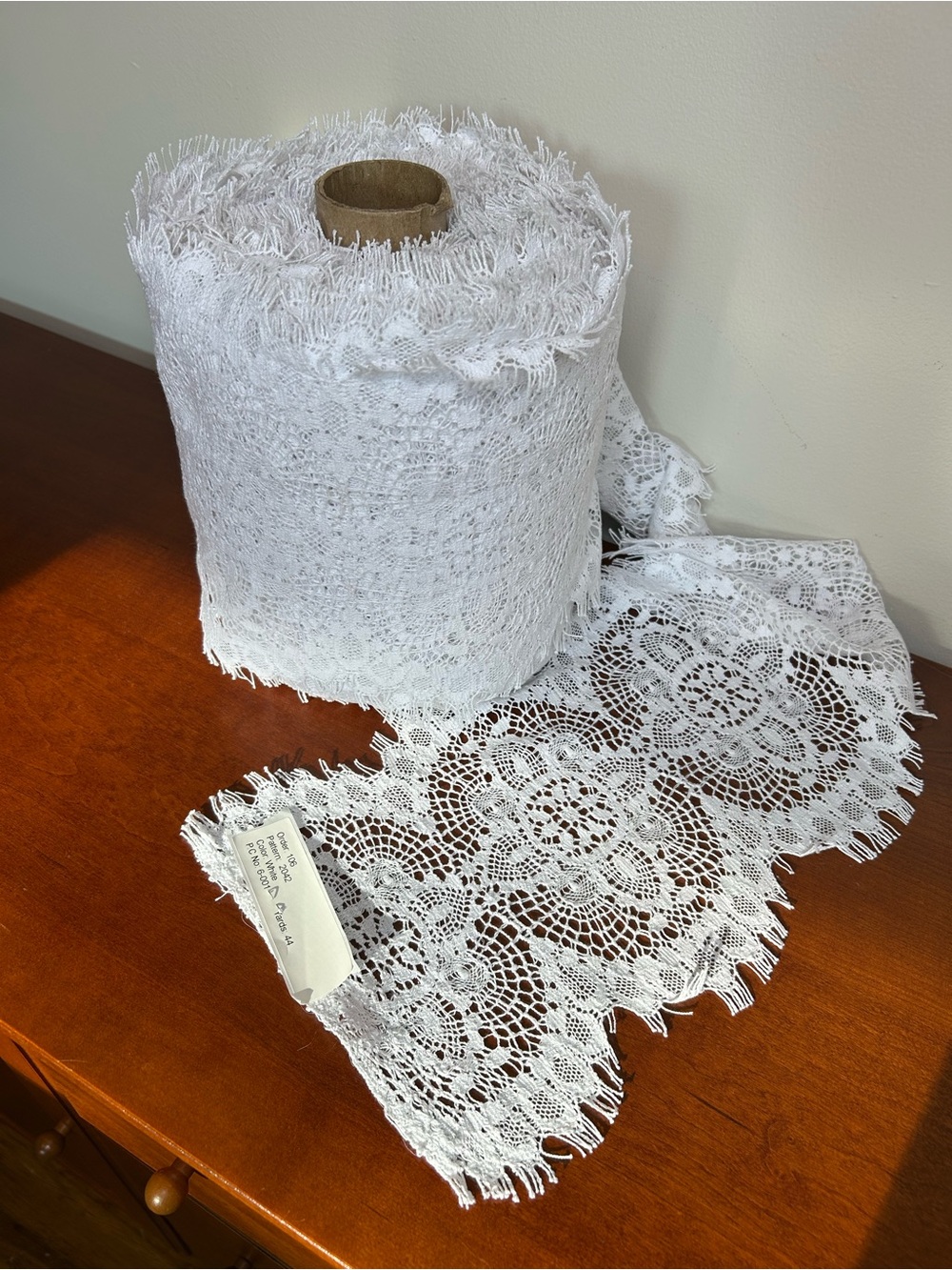 White Crochet Lace Trim Roll - 9 in, 44 yards Elegant Fabric craft sewing table